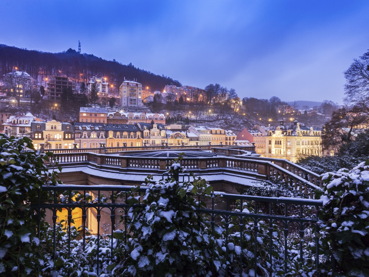 Tél Karlovy Varyban. Karlovy Vary (Carlsbad), Csehország, Csehország.