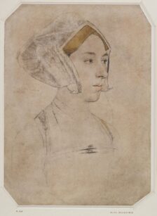 Boleyn Anna egy szál hálóingben ifjabb Hans Holbein egyik vázlatán