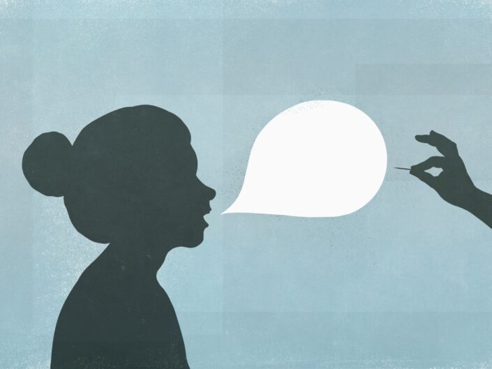 női sziluett rajz buborék kipukkad