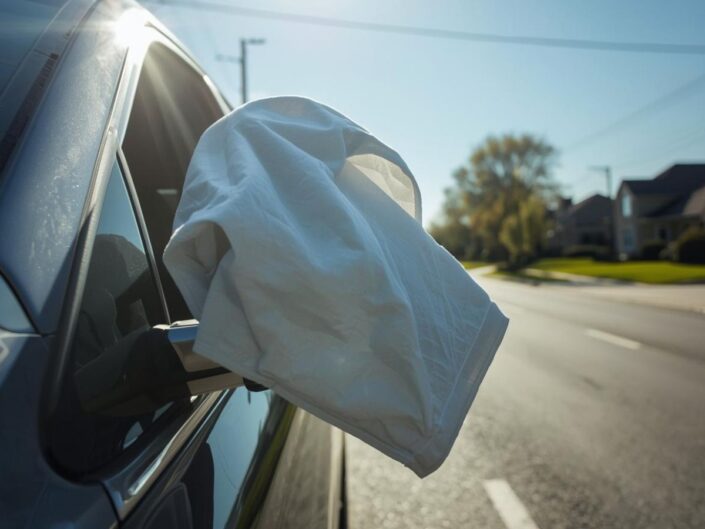 fehér kendő autó visszapillantó tükör