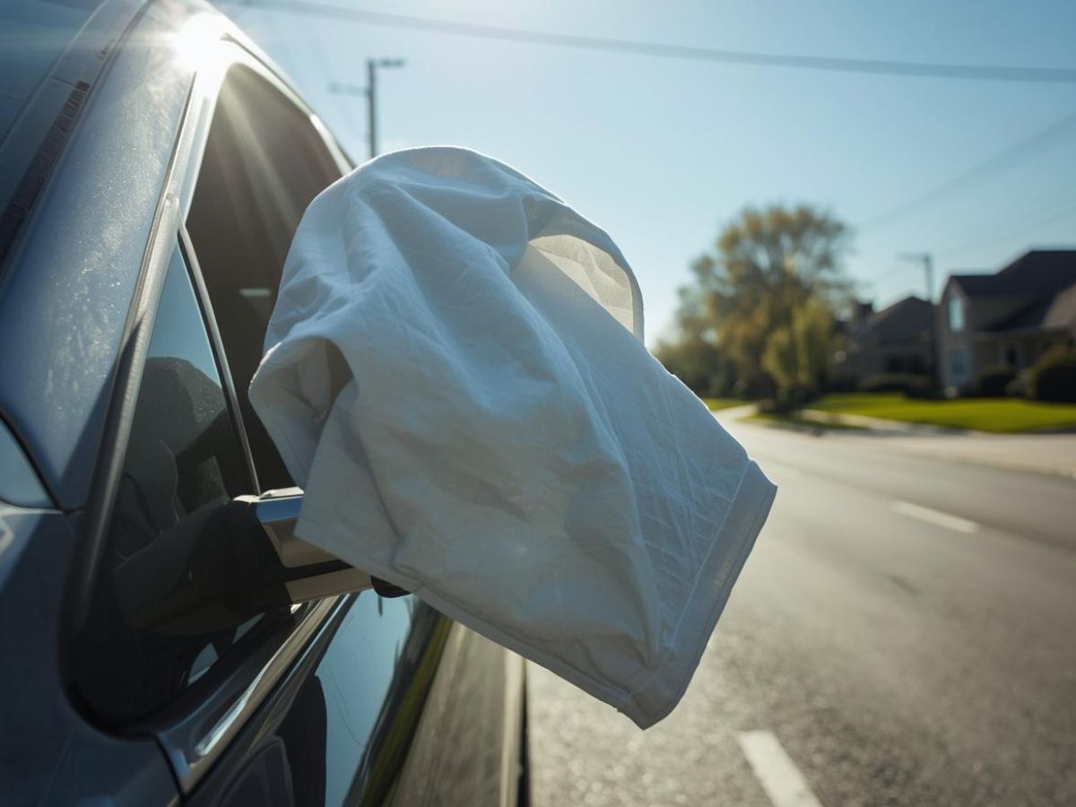 fehér kendő autó visszapillantó tükör