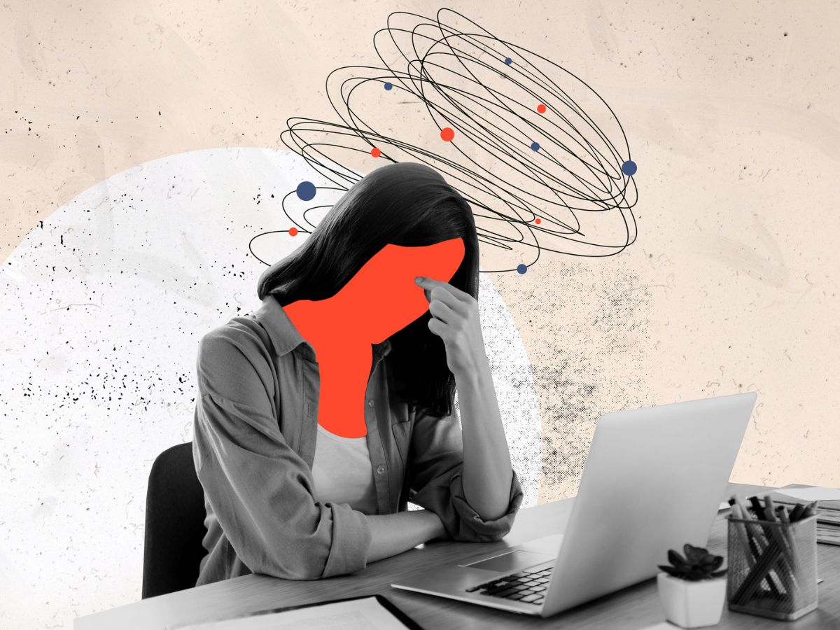 stressz nő íróasztal laptop grafika