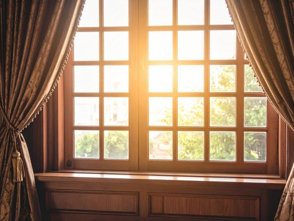 napfényes ablak függönnyel