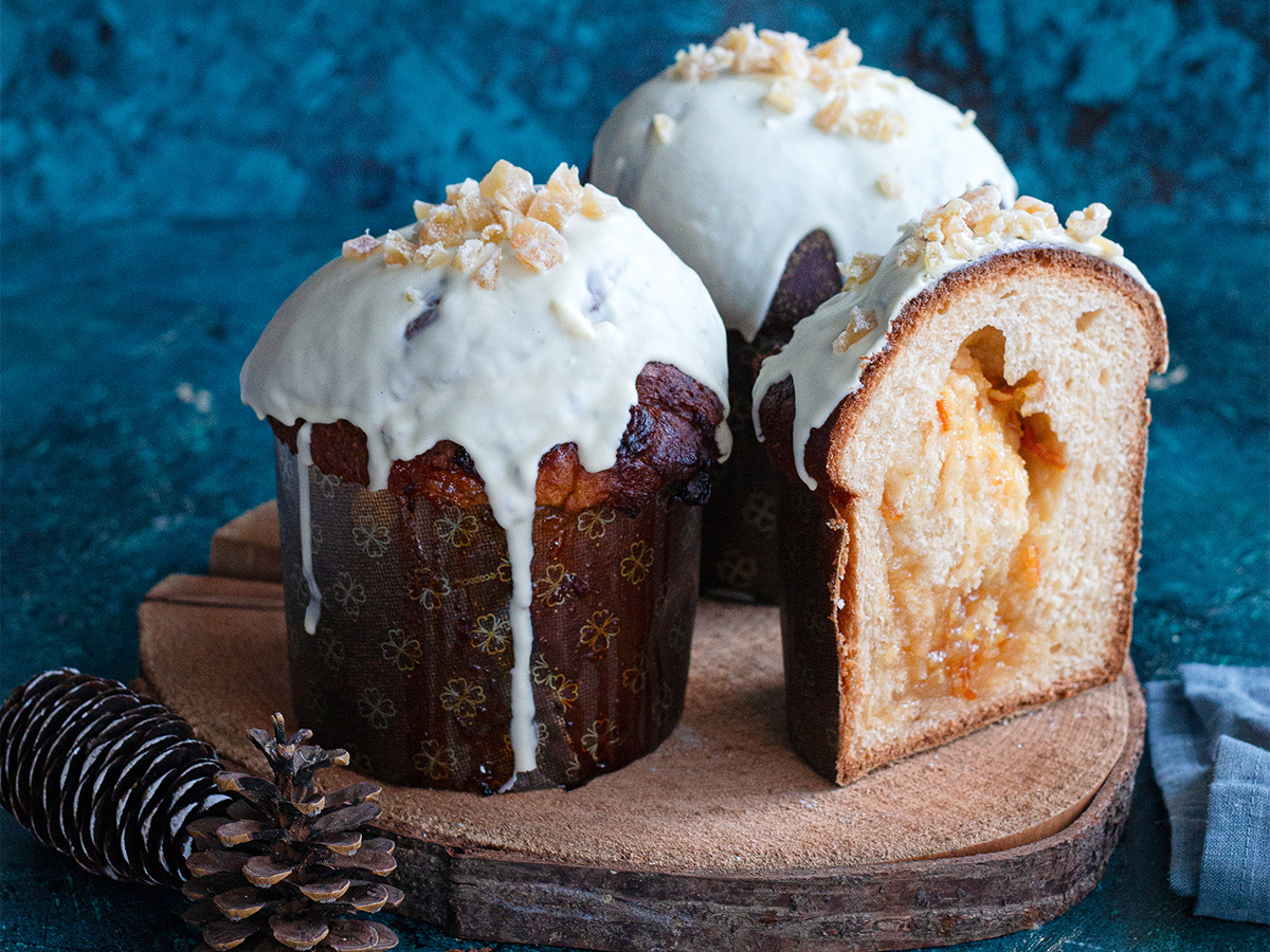 Gyömbéres, narancslekváros mini panettone fehér csokoládéval