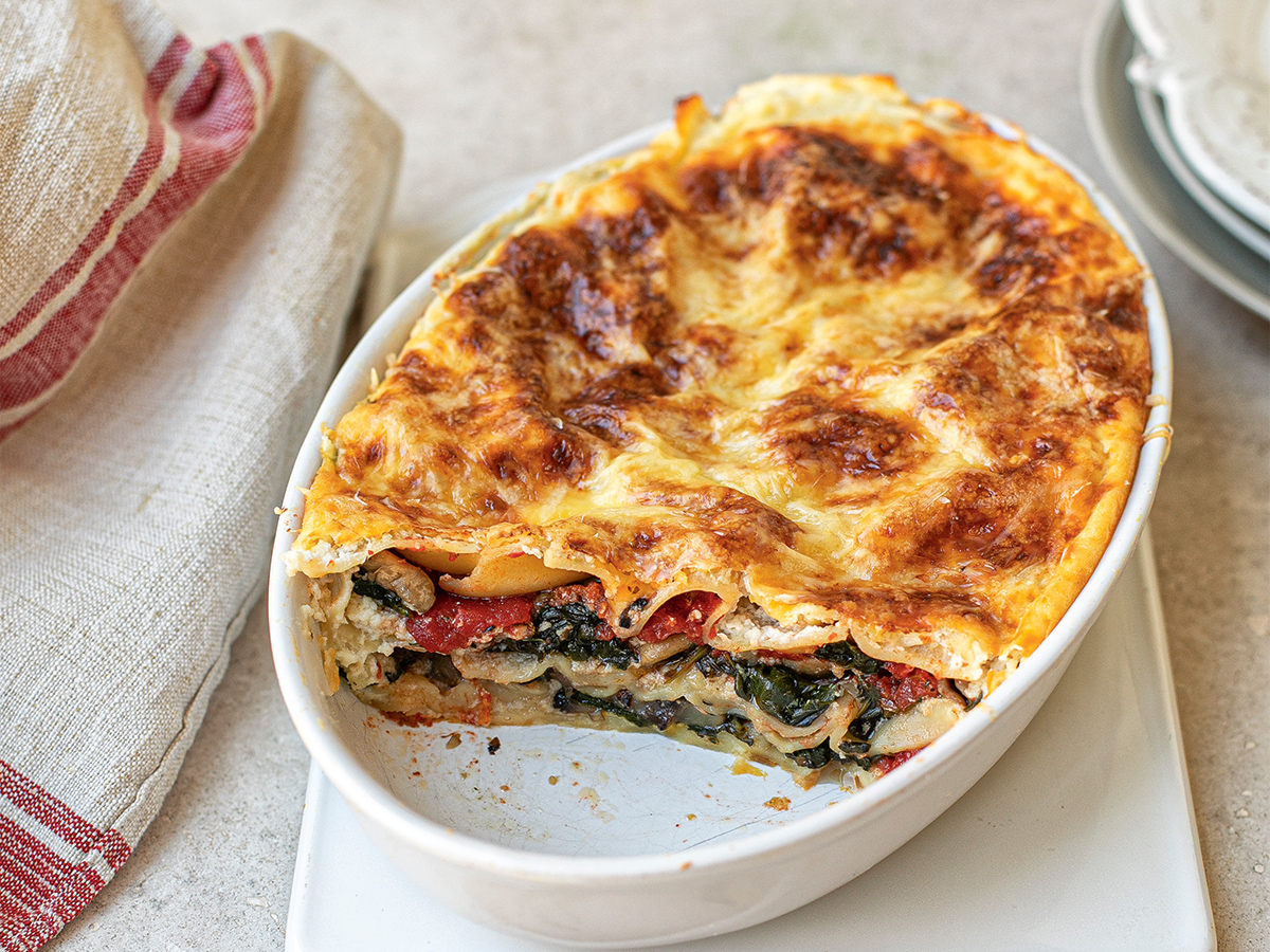 gombás, spenótos, ricottás lasagne