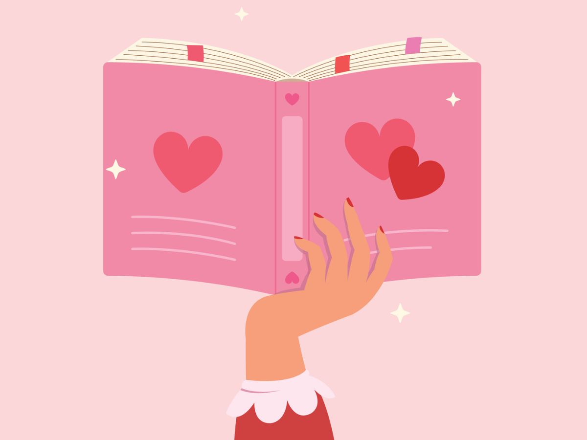 könyv rózsaszín szív rajz