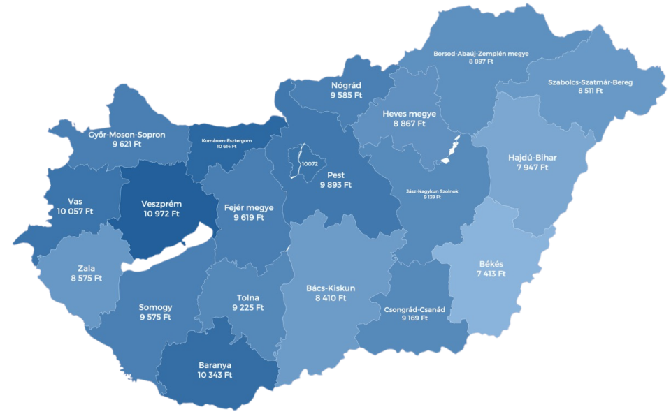 Magyarország térkép szakemberek átlag négyzetméter áraival