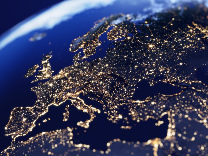 Európa éjjel madártávlatból