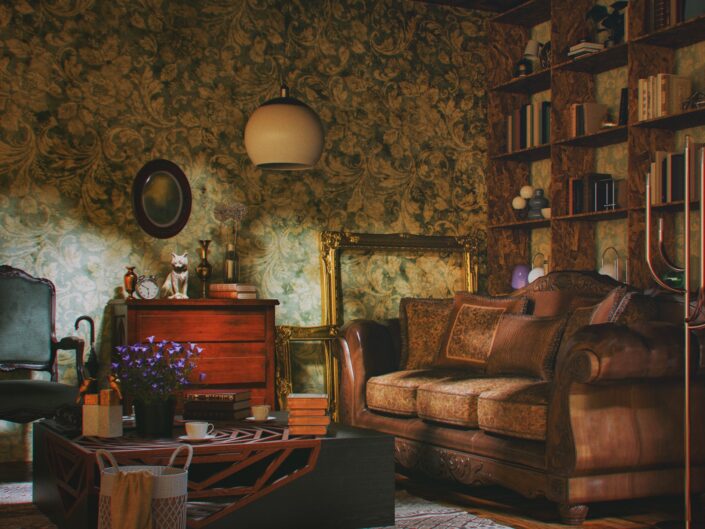 vintage berendezésű nappali