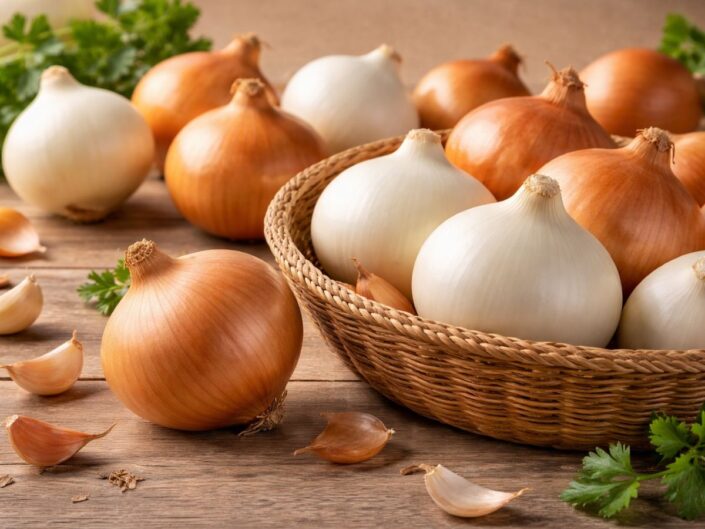 fehér- és vöröshagyma egymás mellett