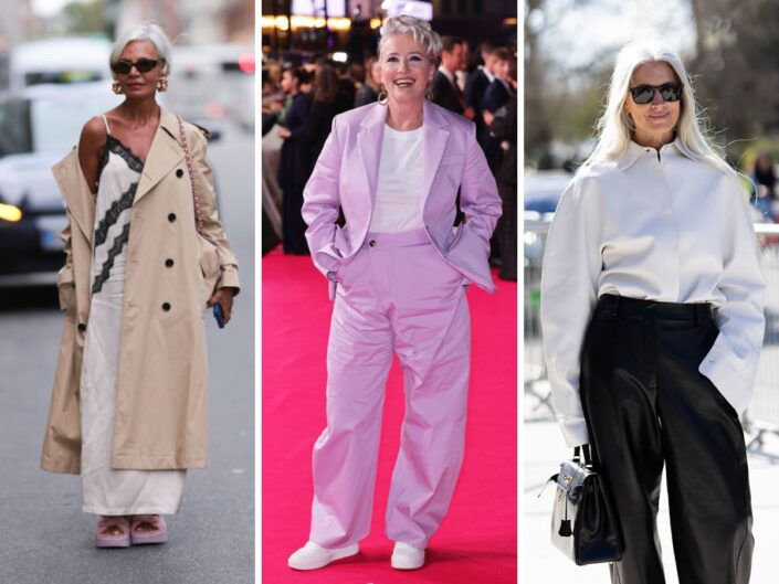 3 ősz hajú nő elegáns ruhákban