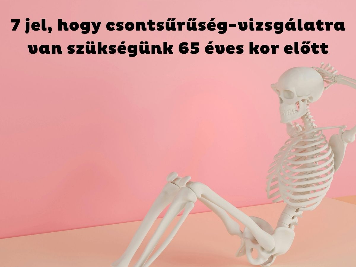 Rózsaszín háttér, fehér csontváz a jobb sarokban