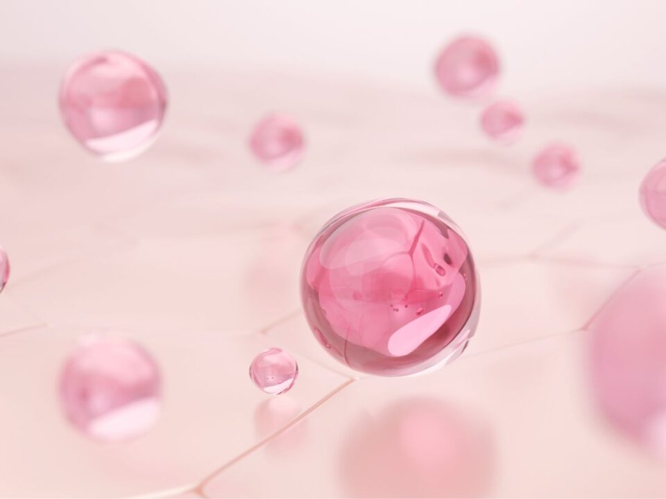 Rózsaszín PDRN szérum molekulák bőr barrierjén 3D számítógépes illusztráció