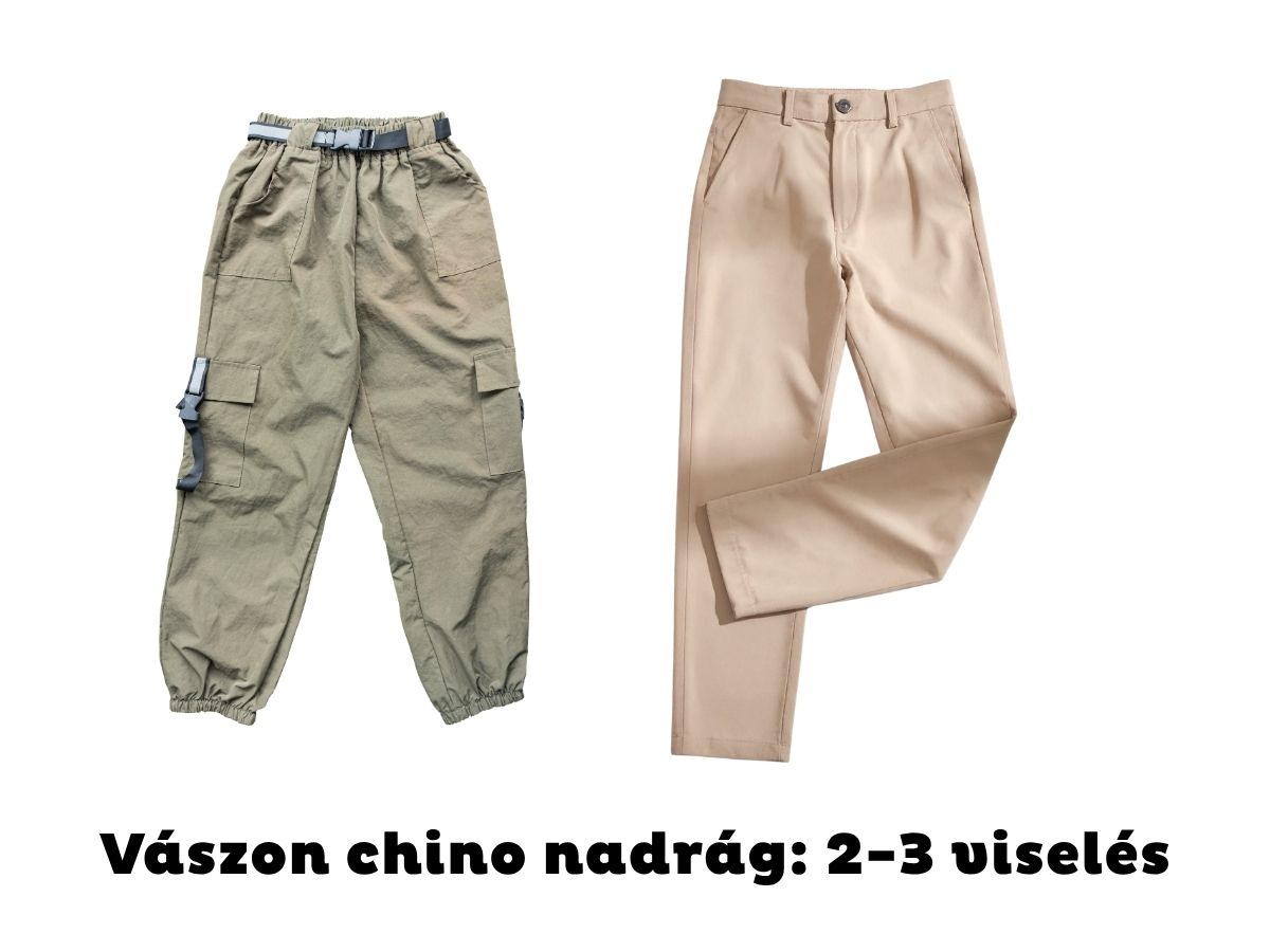Khaki és drapp chino nadrág fehér háttéren