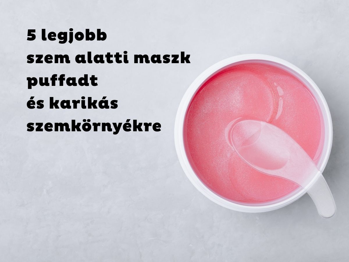 Rózsasszín hidrogél maszk szem alatti karikák ellen felülről fotózva szürke háttér