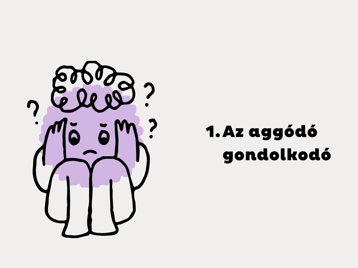- Nők Lapja fehér háttér, lila szörnyecske fekete vonallal rajzolt aggódó alak