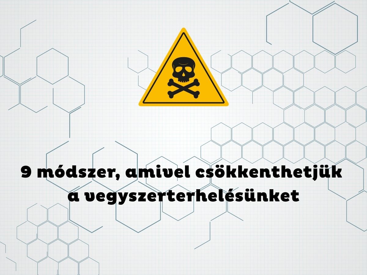 KÉmiai kötések szürke alapon számítógépes grafika háttér, sárga háromszögben fekete halálfej vegyszer szimbólum