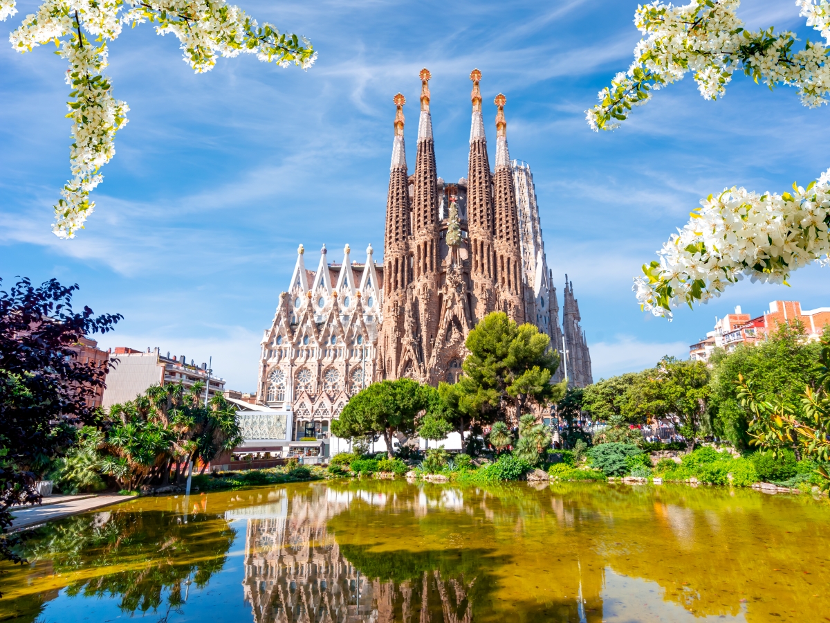 Sagrada Familia Cathedral in spring Barcelona Spain