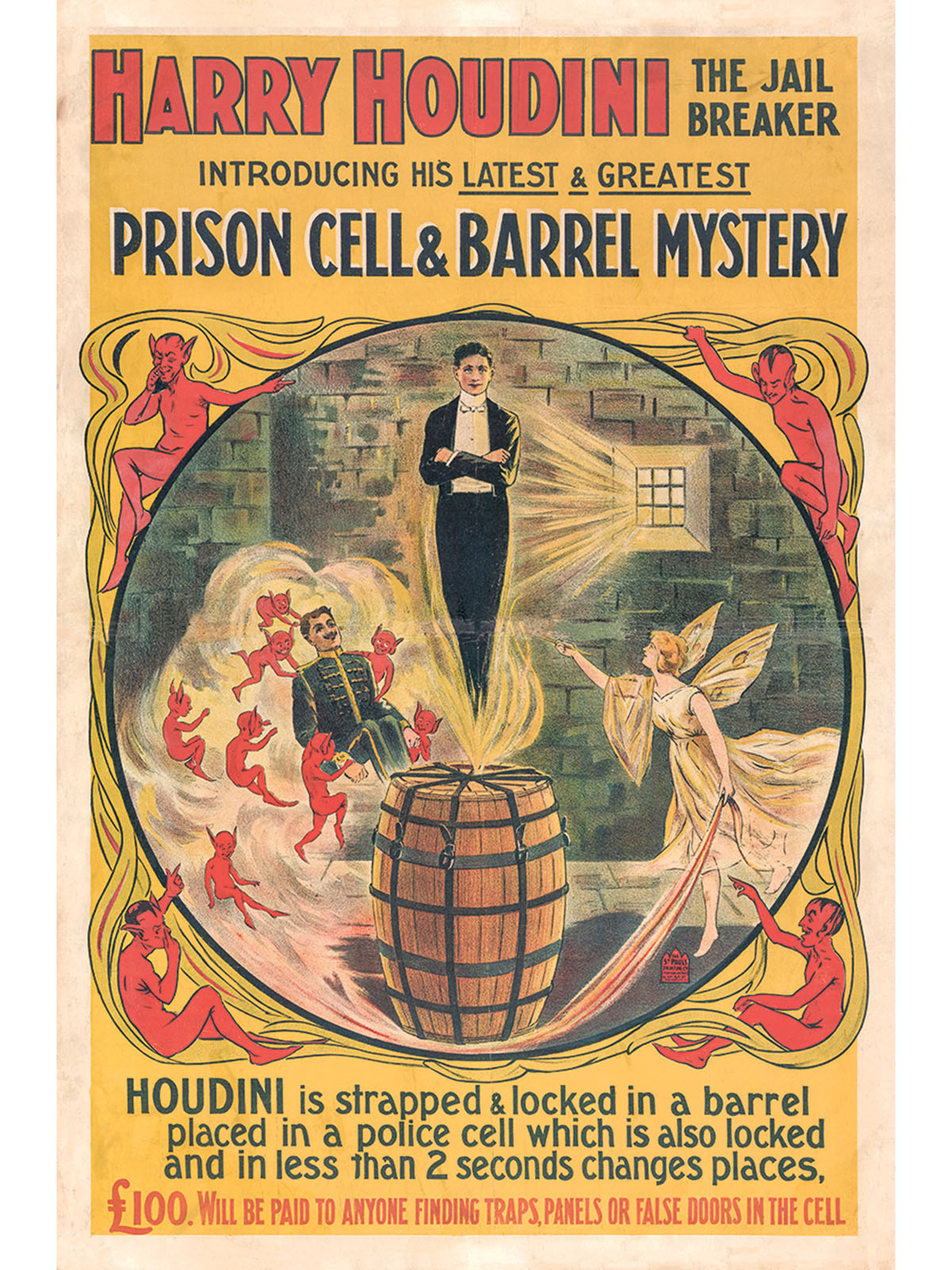 Poster for performance in England of escape artist and illusionist Harry Houdini from circa 1905 - Nők Lapja