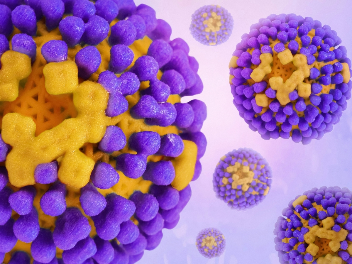 Influenza vírus számítógépes lila-sárga grafikán